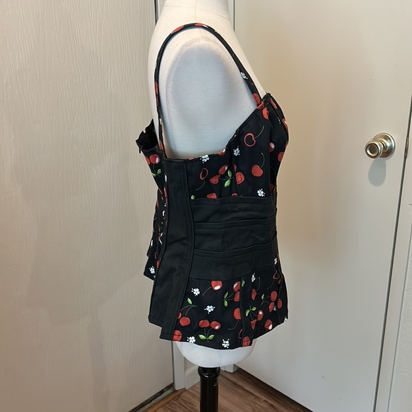 Tripp NYC Daang Goodman Cherry Print Black and Red Corset - Picture 2 of 10